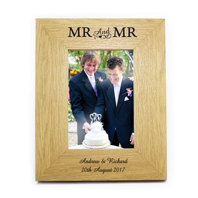 Personalised Memento Wooden Personalised Oak Finish 4x6 Mr & Mr Photo Frame