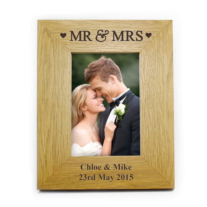 Personalised Memento Photo Frames, Albums and Guestbooks Personalised Oak Finish 4x6 Mr &amp; Mrs Photo Frame