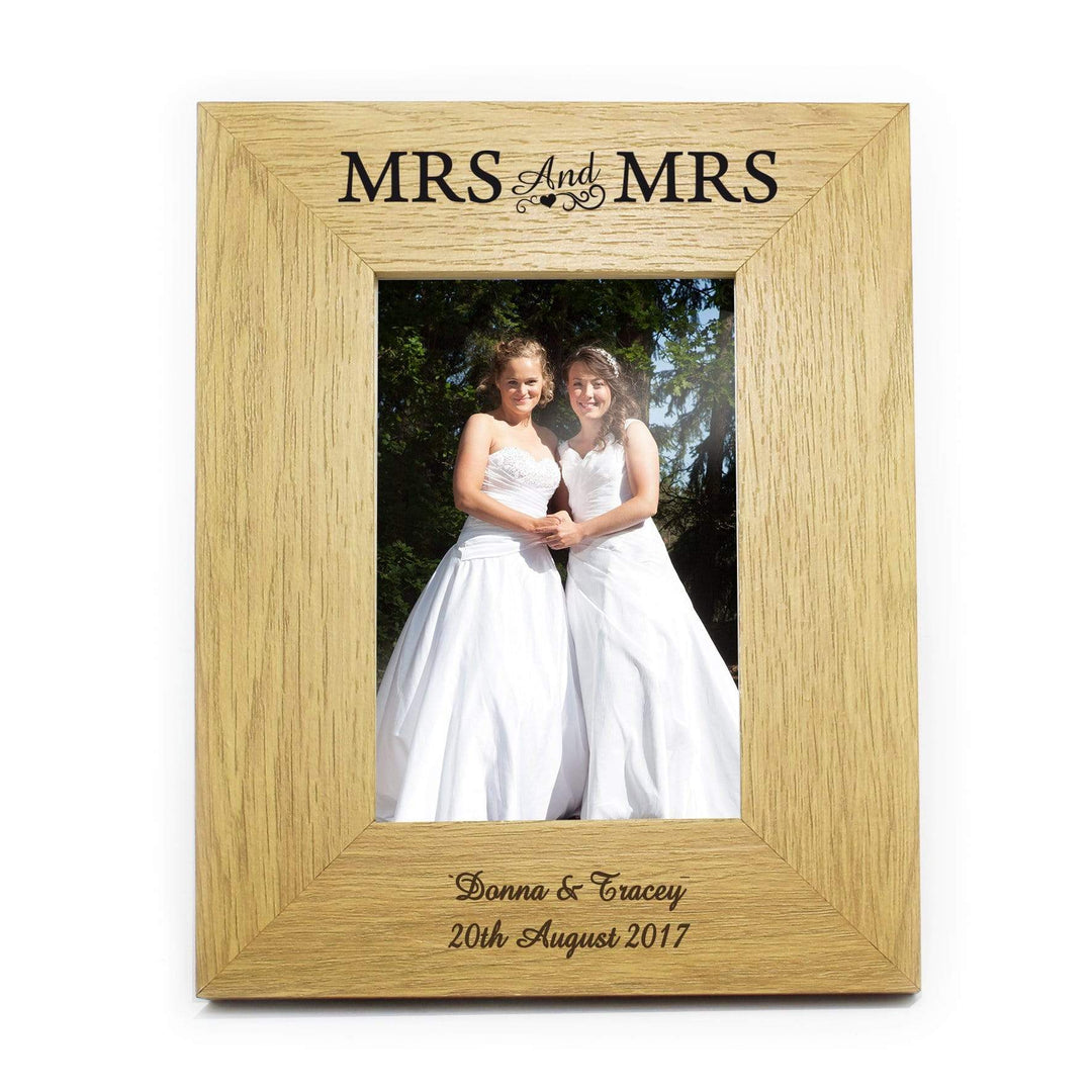 Personalised Memento Wooden Personalised Oak Finish 4x6 Mrs &amp; Mrs Photo Frame