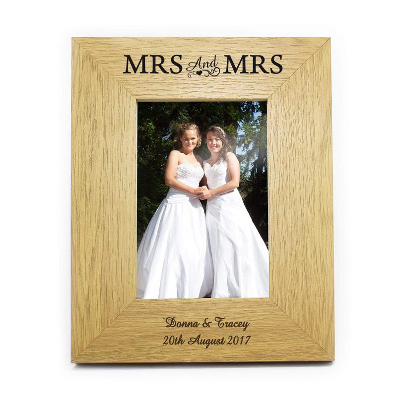 Personalised Memento Wooden Personalised Oak Finish 4x6 Mrs & Mrs Photo Frame