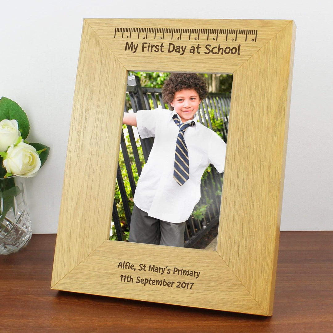 Personalised Memento Wooden Personalised Oak Finish 4x6 My First Day At School Photo Frame