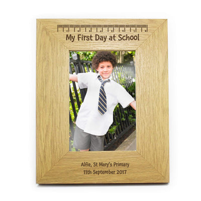 Personalised Memento Wooden Personalised Oak Finish 4x6 My First Day At School Photo Frame
