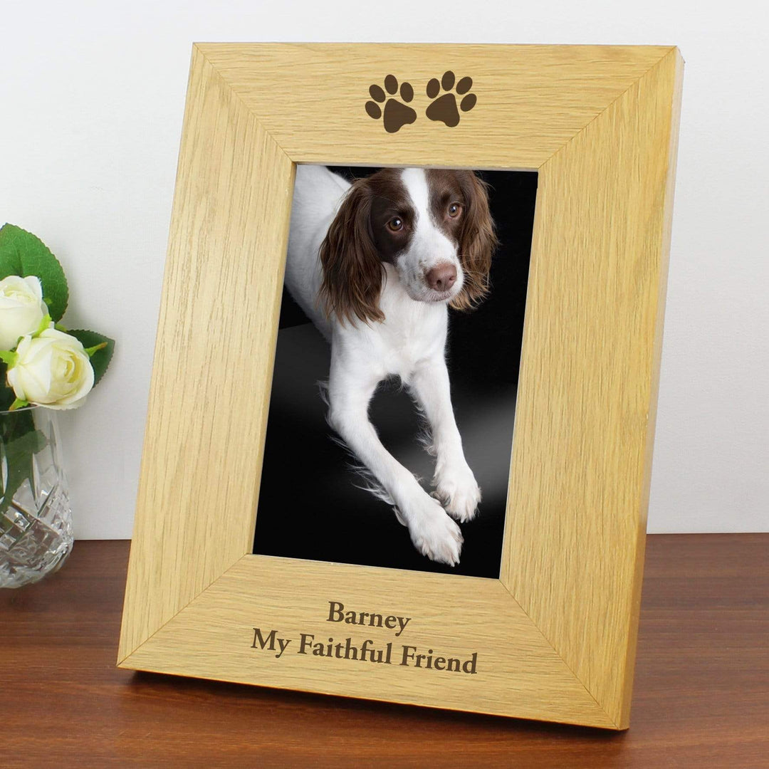 Personalised Memento Wooden Personalised Oak Finish 4x6 Paw Prints Photo Frame