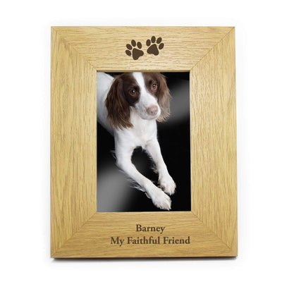 Personalised Memento Wooden Personalised Oak Finish 4x6 Paw Prints Photo Frame