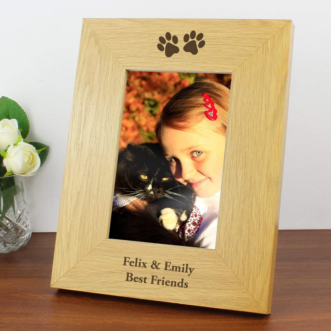 Personalised Memento Wooden Personalised Oak Finish 4x6 Paw Prints Photo Frame