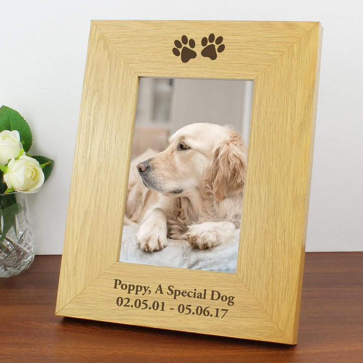 Personalised Memento Wooden Personalised Oak Finish 4x6 Paw Prints Photo Frame