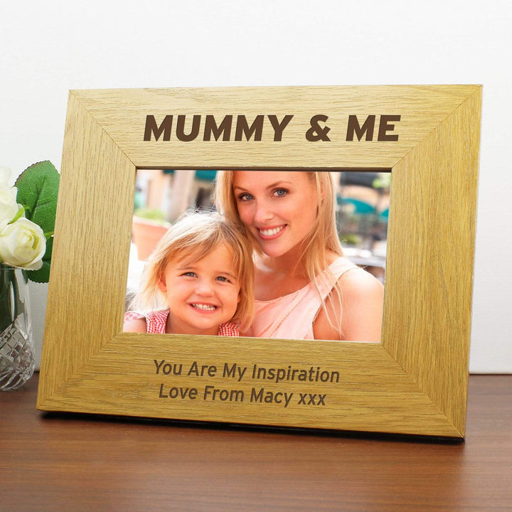 Personalised Memento Wooden Personalised Oak Finish 6x4 Mummy &amp; Me Photo Frame