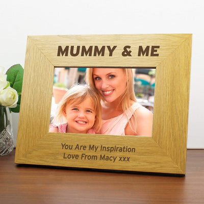 Personalised Memento Wooden Personalised Oak Finish 6x4 Mummy & Me Photo Frame
