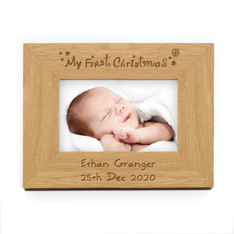 Personalised Memento Wooden Personalised Oak Finish 6x4 My First Christmas Photo Frame