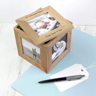 Treat Personalised Oak Photo Cube Keepsake Box