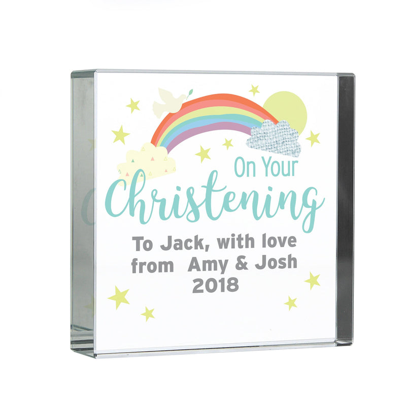 Personalised Memento Ornaments Personalised On Your Christening Large Crystal Token