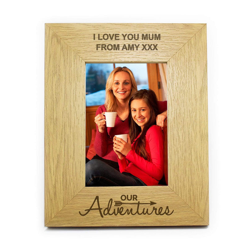 Personalised Memento Wooden Personalised Our Adventures 4x6 Oak Finish Photo Frame