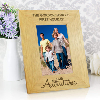 Personalised Memento Wooden Personalised Our Adventures 4x6 Oak Finish Photo Frame