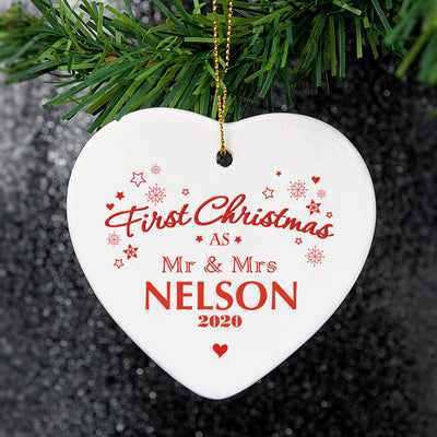 Personalised Memento Hanging Decorations & Signs Personalised 'Our First Christmas' Ceramic Heart Decoration