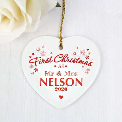 Personalised Memento Hanging Decorations & Signs Personalised 'Our First Christmas' Ceramic Heart Decoration