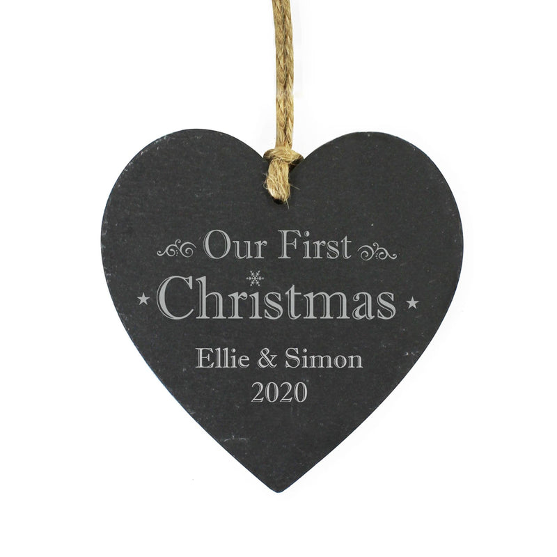 Personalised Memento Slate Personalised Our First Christmas Slate Heart Decoration