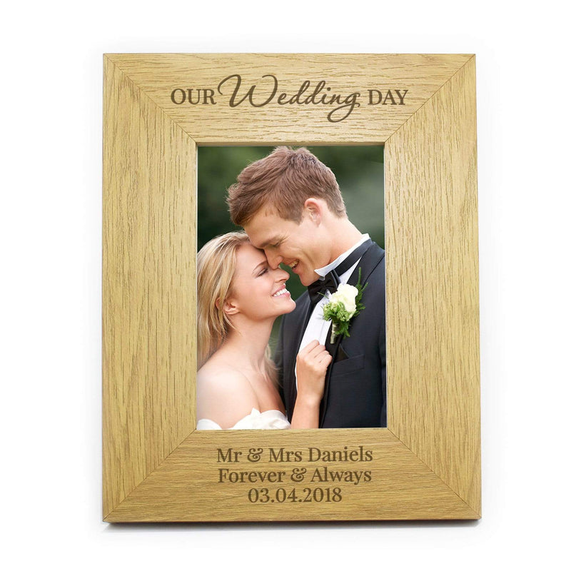 Personalised Memento Wooden Personalised Our Wedding Day 4x6 Oak Finish Photo Frame
