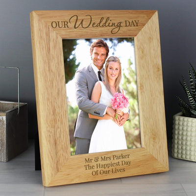 Personalised Memento Wooden Personalised 'Our Wedding Day' 5x7 Wooden Photo Frame