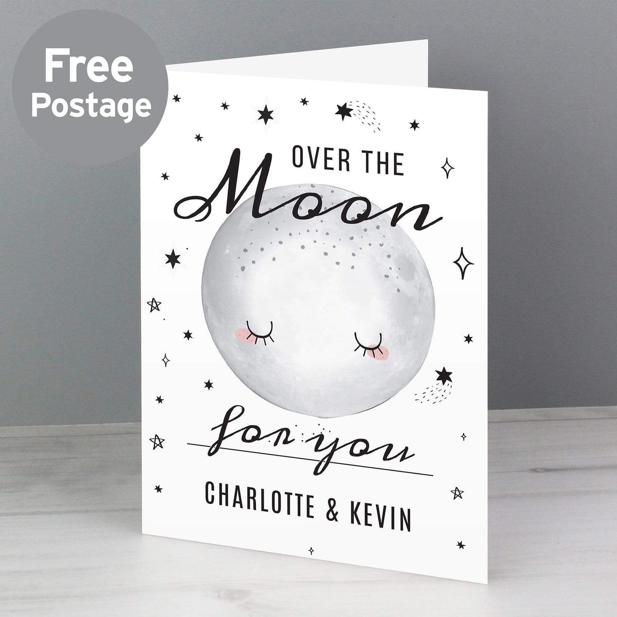 Personalised Memento Greetings Cards Personalised Over The Moon Card