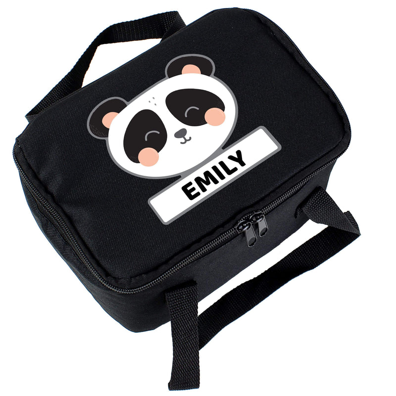 Personalised Memento Textiles Personalised Panda Black Lunch Bag