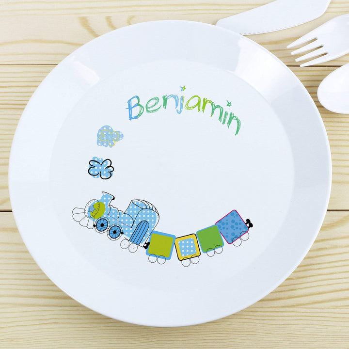 Personalised Memento Mealtime Essentials Personalised Patchwork Train Plastic Plate