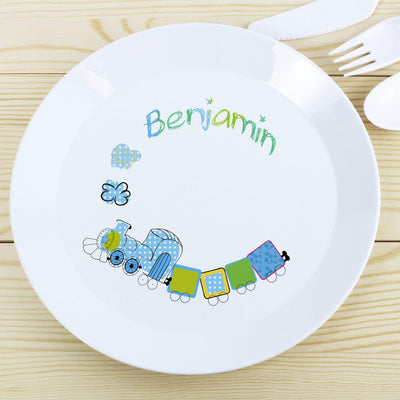 Personalised Memento Mealtime Essentials Personalised Patchwork Train Plastic Plate