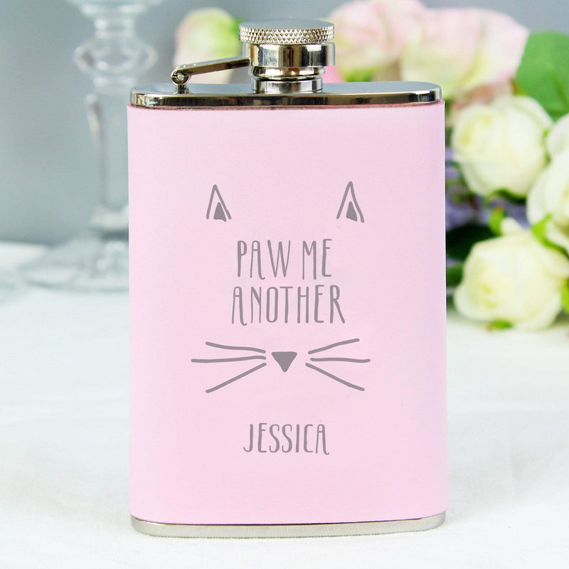 Personalised Memento Glasses & Barware Personalised Paw Me Another Pink Hip Flask