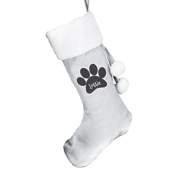 Personalised Memento Personalised Paw Print Silver Grey Stocking