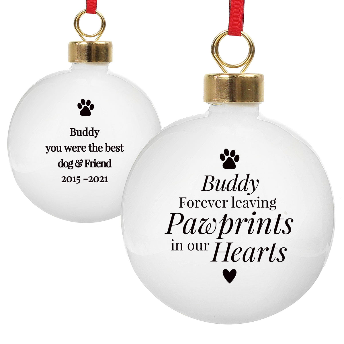 Personalised Memento Personalised Pawprints Memorial Bauble