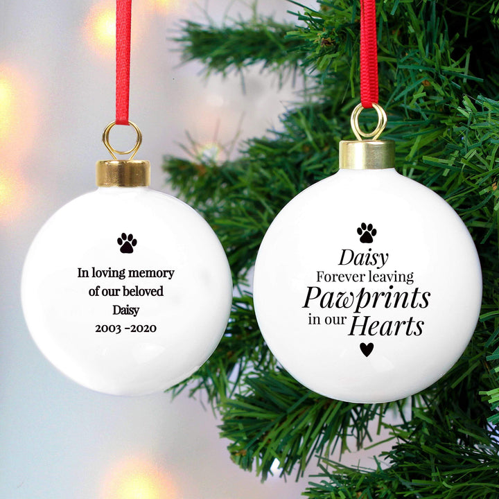 Personalised Memento Personalised Pawprints Memorial Bauble