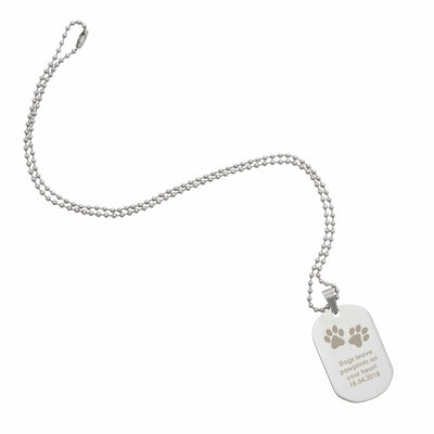 Personalised Memento Jewellery Personalised Pawprints Stainless Steel Dog Tag Necklace