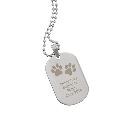 Personalised Memento Jewellery Personalised Pawprints Stainless Steel Dog Tag Necklace