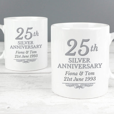 Personalised Memento Mugs Personalised 25th Silver Anniversary Mug Set