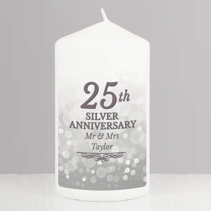 Personalised Memento Candles &amp; Reed Diffusers Personalised 25th Silver Anniversary Pillar Candle