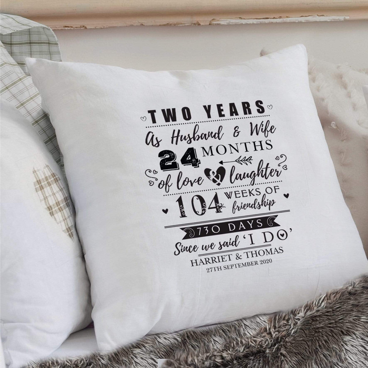 Personalised Memento Textiles Personalised 2nd Anniversary Cushion Cover
