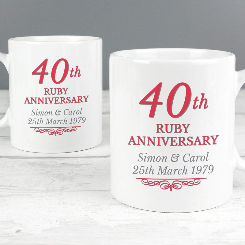 Personalised Memento Mugs Personalised 40th Ruby Anniversary Mug Set
