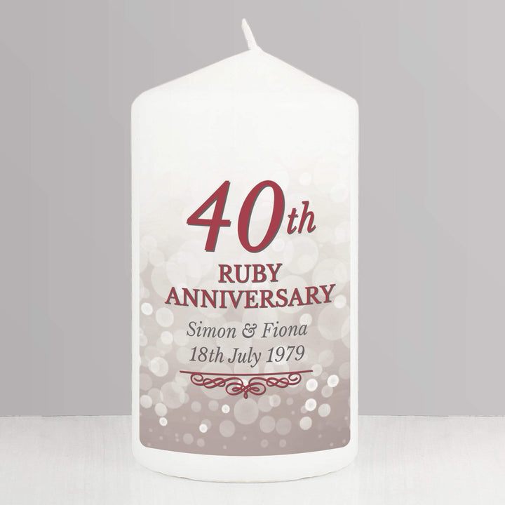 Personalised Memento Candles &amp; Reed Diffusers Personalised 40th Ruby Anniversary Pillar Candle