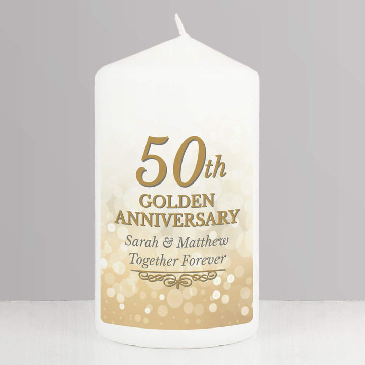 Personalised Memento Candles &amp; Reed Diffusers Personalised 50th Golden Anniversary Pillar Candle