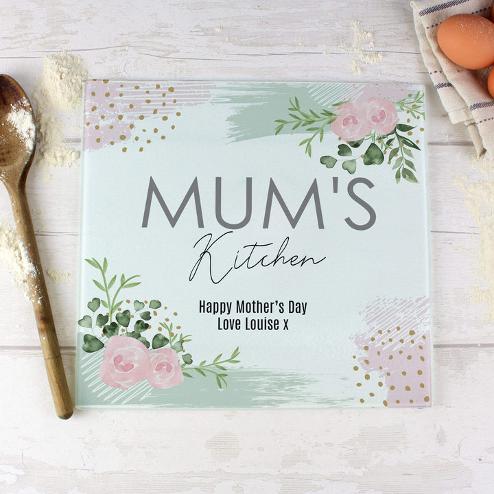 Personalised Memento Kitchen, Baking &amp; Dining Gifts Personalised Abstract Rose Glass Chopping Board/Worktop Saver