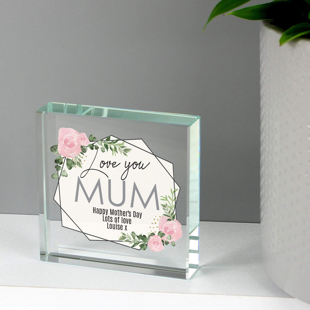 Personalised Memento Ornaments Personalised Abstract Rose Large Crystal Token