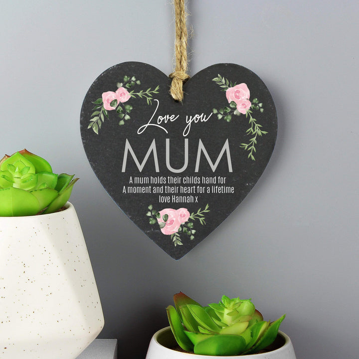 Personalised Memento Hanging Decorations &amp; Signs Personalised Abstract Rose Printed Slate Heart Decoration