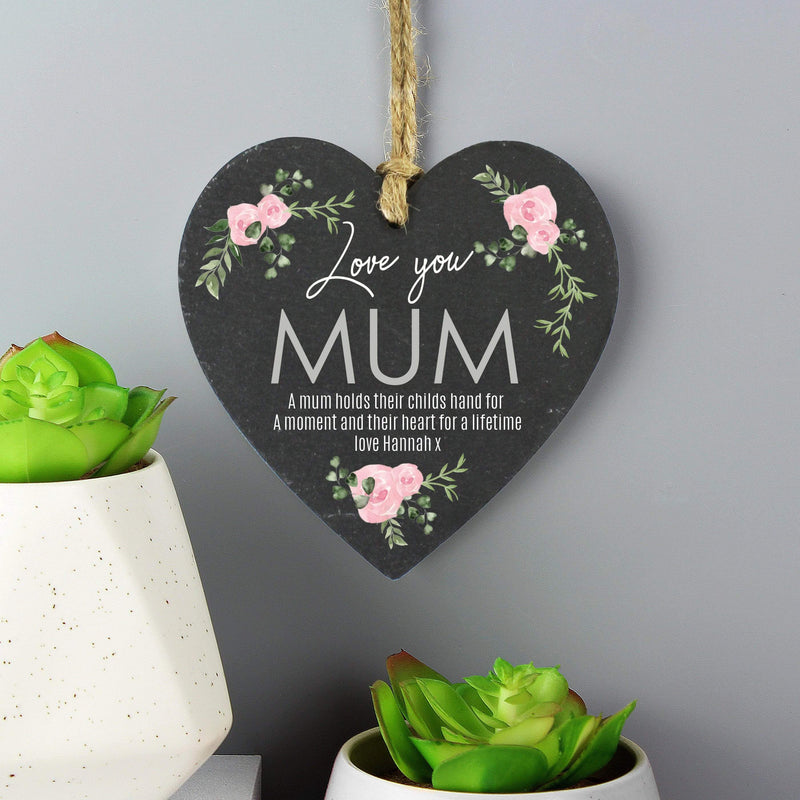 Personalised Memento Hanging Decorations & Signs Personalised Abstract Rose Printed Slate Heart Decoration