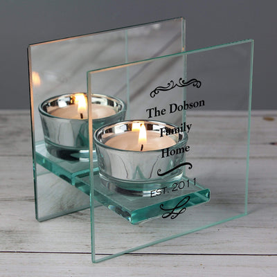 Personalised Memento Candles & Reed Diffusers Personalised Antique Scroll Mirrored Glass Tea Light Candle Holder