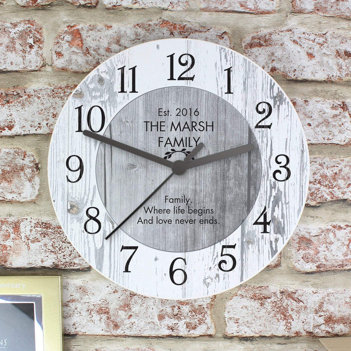 Personalised Memento Clocks &amp; Watches Personalised Any Message Shabby Chic Large Wooden Clock