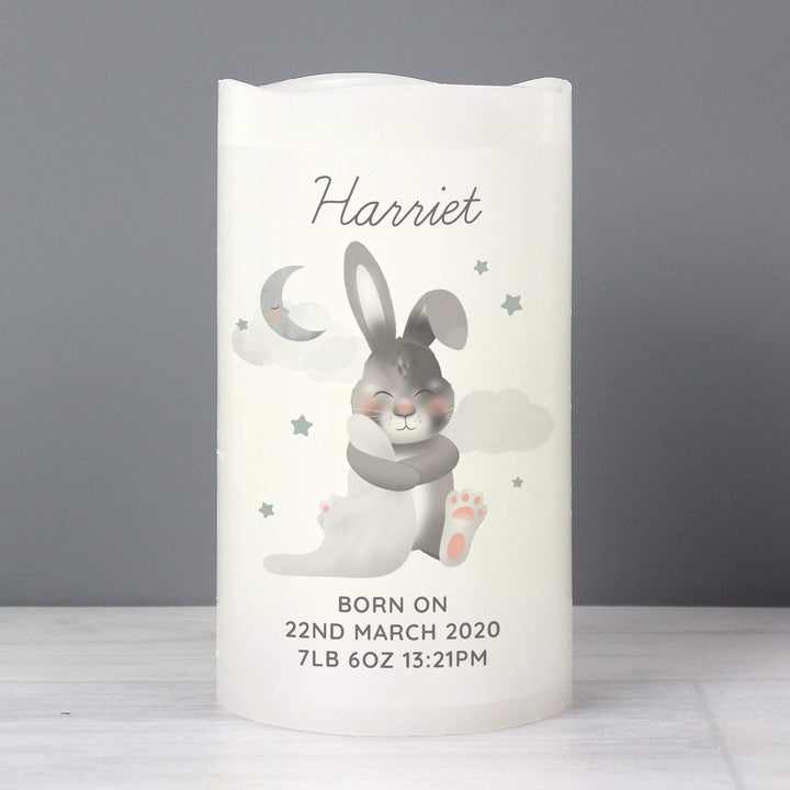 Personalised Memento LED Lights, Candles &amp; Decorations Personalised Baby Bunny LED Candle