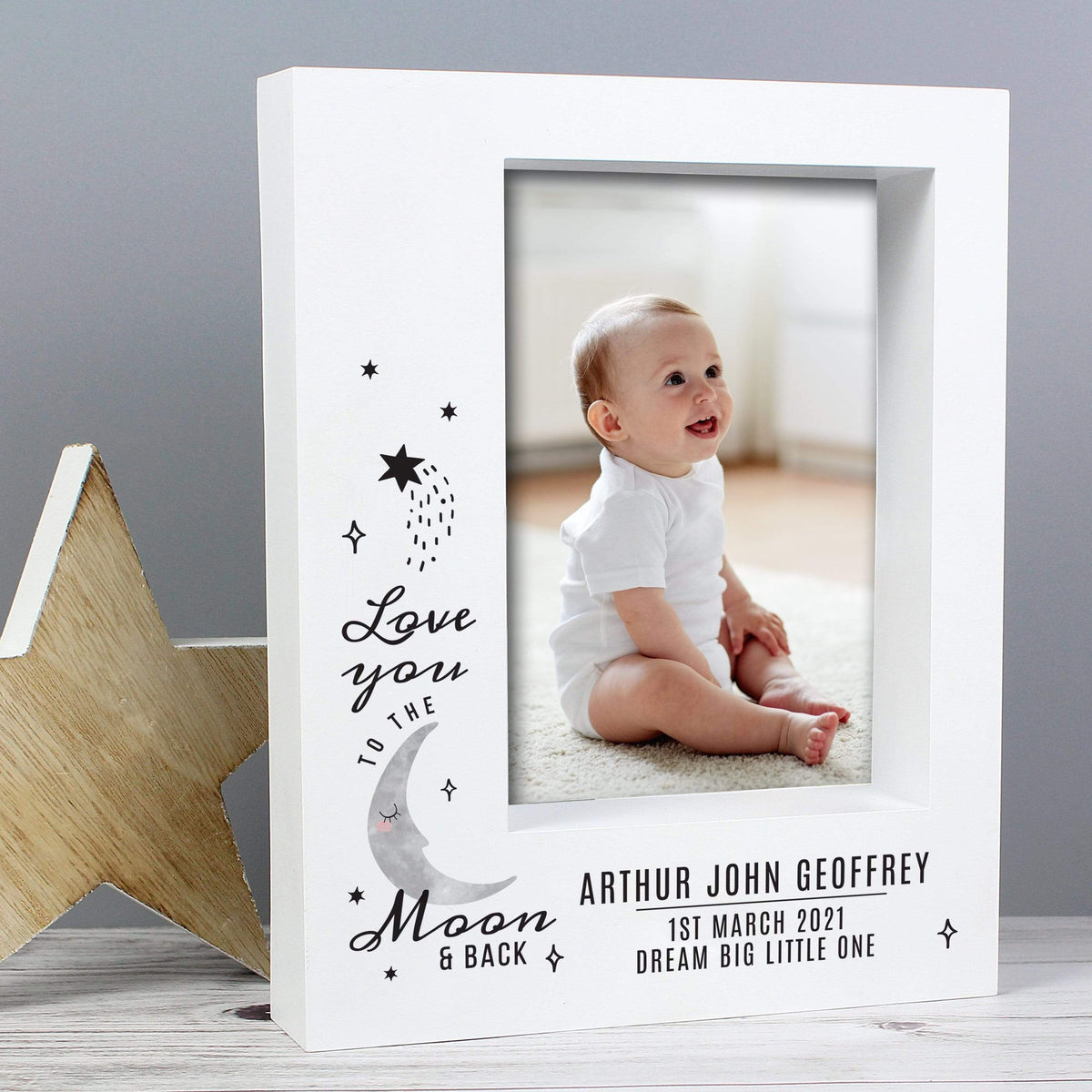Personalised Memento Photo Frames, Albums and Guestbooks Personalised Baby To The Moon and Back 5x7 Box Photo Frame