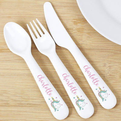 Personalised Memento Mealtime Essentials Personalised Baby Unicorn Plastic Cutlery