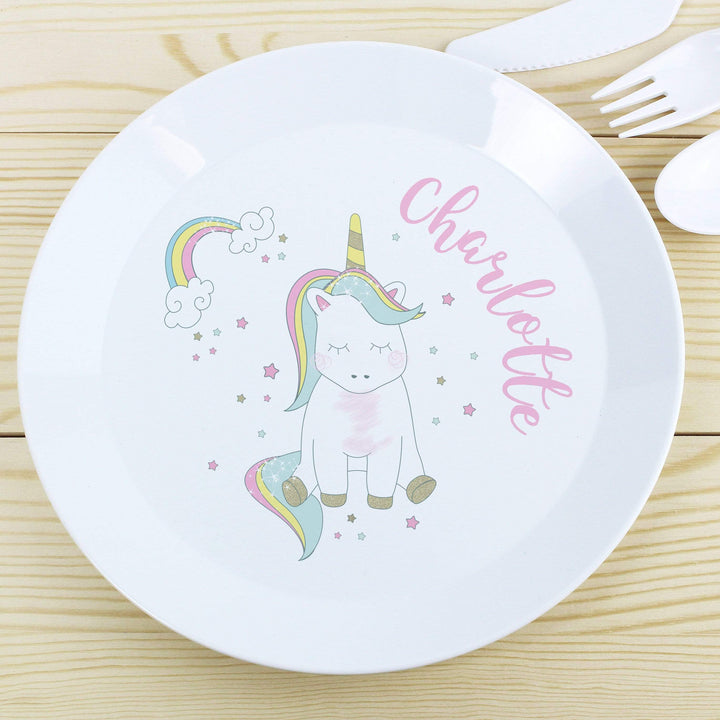 Personalised Memento Mealtime Essentials Personalised Baby Unicorn Plastic Plate