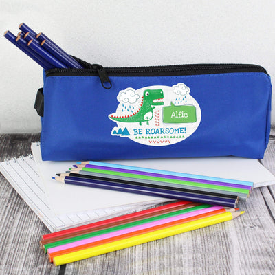 Personalised Memento Stationery & Pens Personalised 'Be Roarsome' Dinosaur Blue Pencil Case