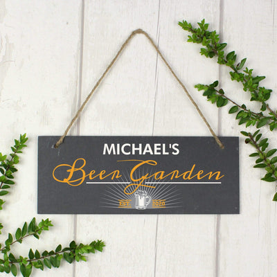 Personalised Memento Slate Personalised ""Beer Garden"" Printed Hanging Slate Plaque